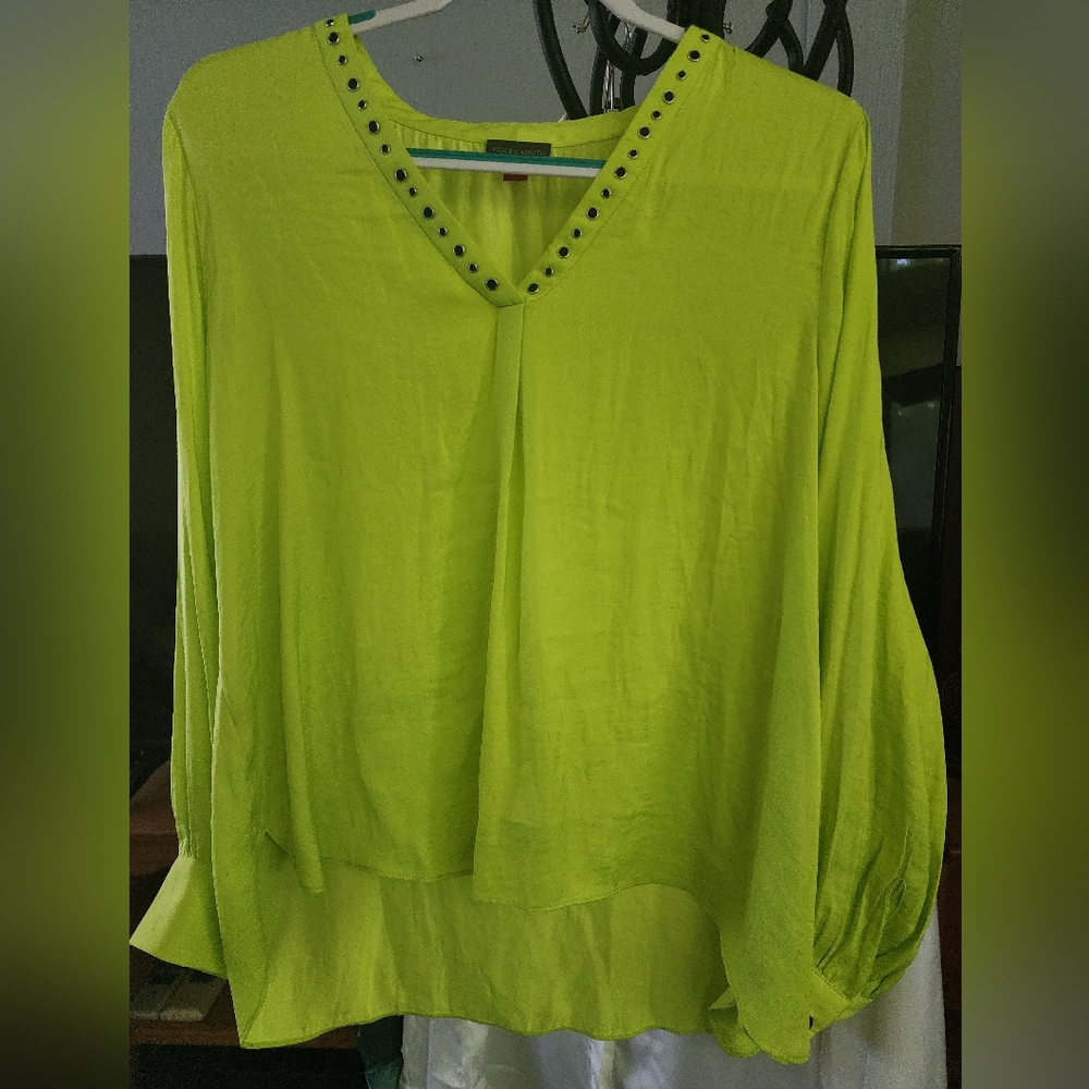 Vince Camuto Lime Green V-Neck Blouse